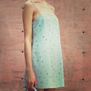 Staud Swimmer Print Mini/Slip Dress, Blue, Medium